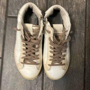 P448 Shoes Women Thea Mid White Leather Sneaker Lace Up Inside Zip